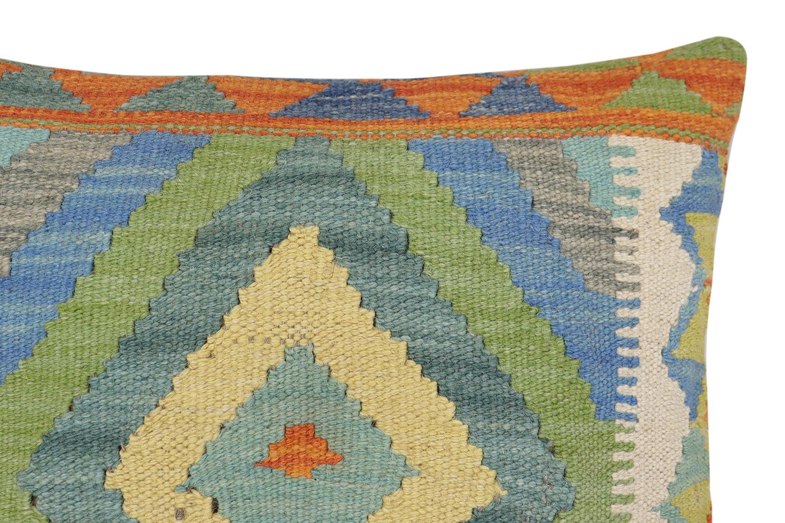 handmade Traditional Pillow Rust Blue Hand-Woven SQUARE 100% WOOL Hand woven turkish pillow2 x 2