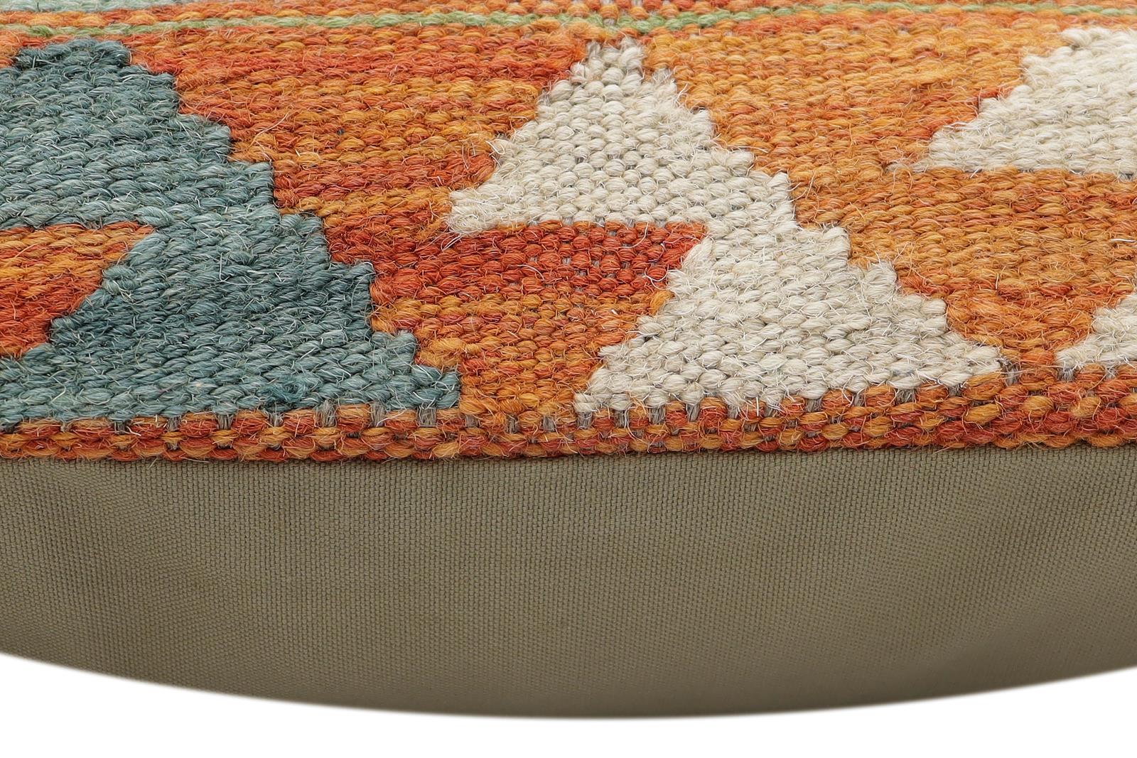 handmade Traditional Pillow Rust Blue Hand-Woven SQUARE 100% WOOL Hand woven turkish pillow2 x 2