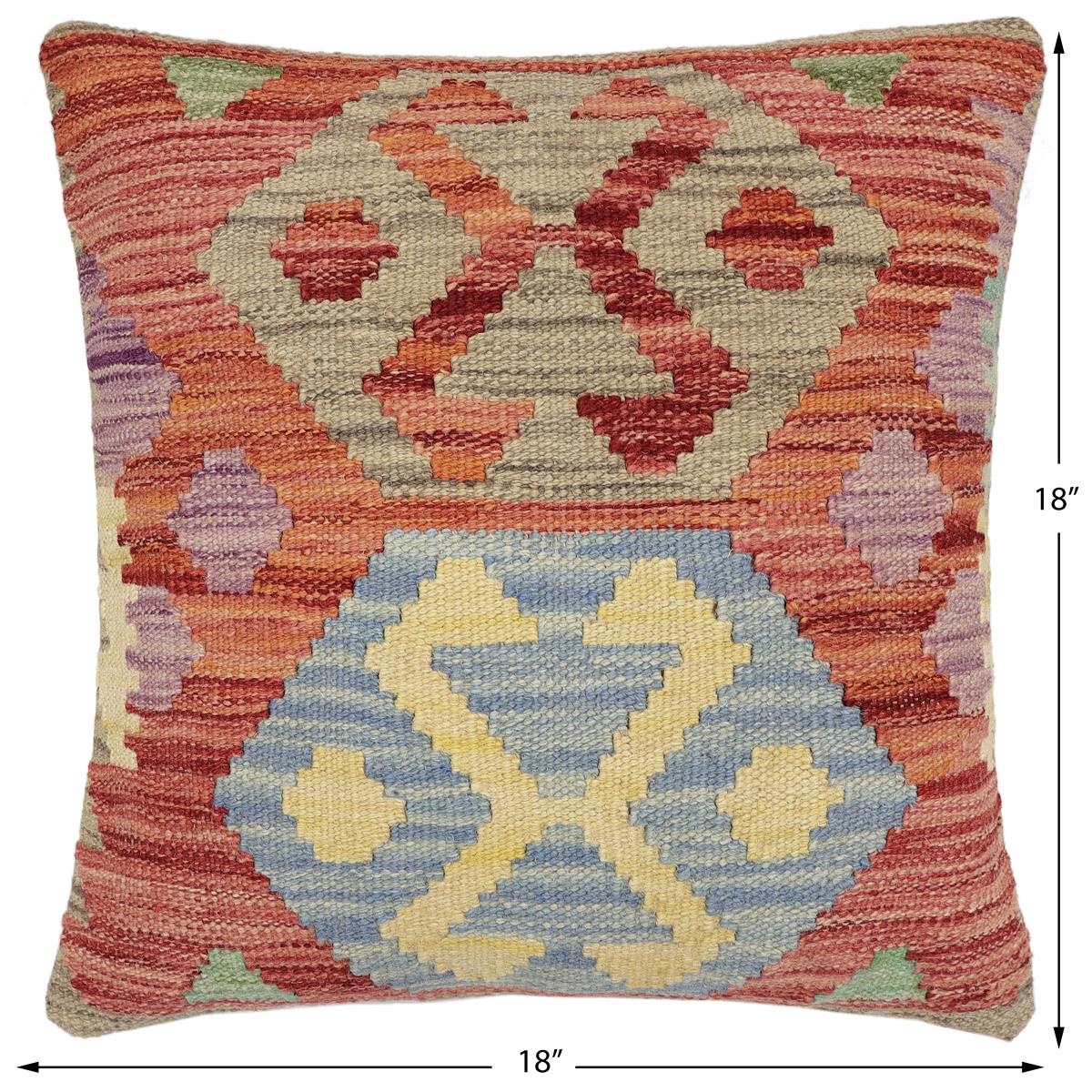 handmade Traditional Pillow Red Blue Hand-Woven SQUARE 100% WOOL Hand woven turkish pillow2 x 2
