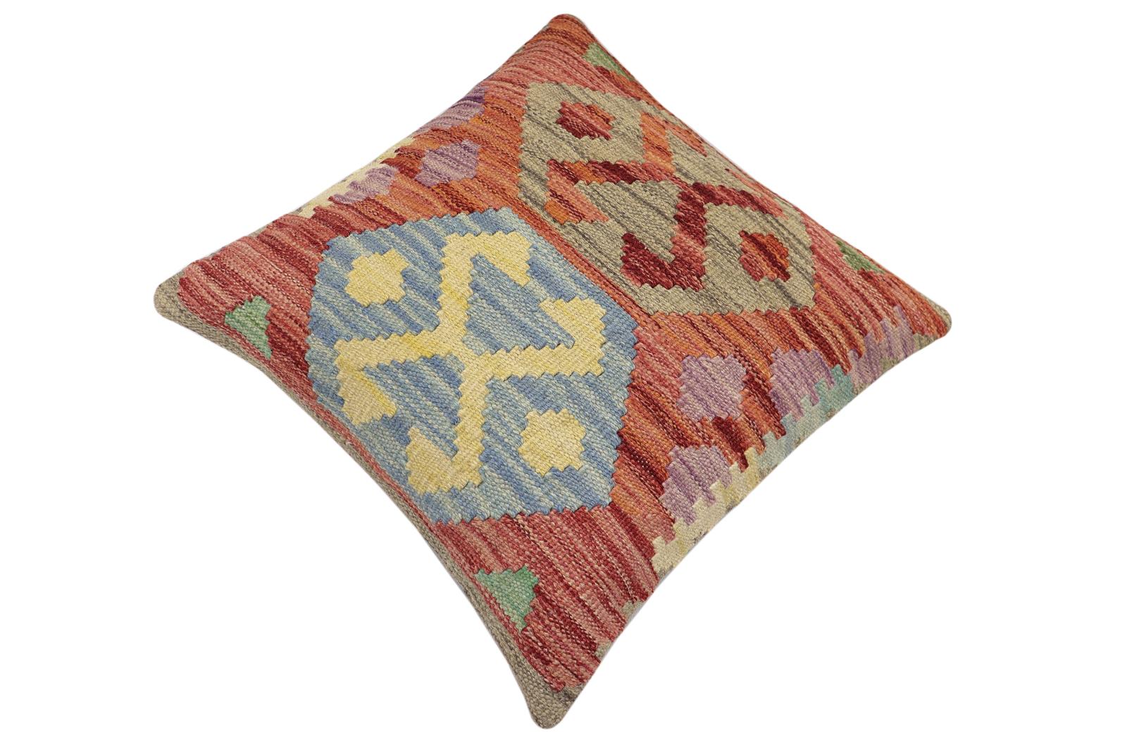 handmade Traditional Pillow Red Blue Hand-Woven SQUARE 100% WOOL Hand woven turkish pillow2 x 2