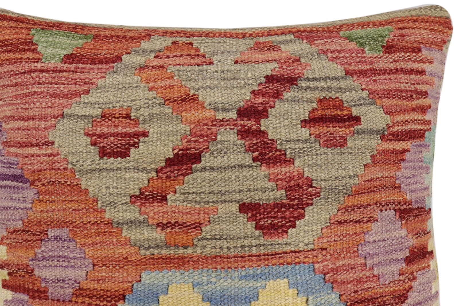 handmade Traditional Pillow Red Blue Hand-Woven SQUARE 100% WOOL Hand woven turkish pillow2 x 2