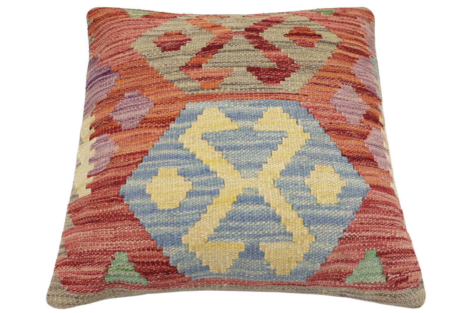 handmade Traditional Pillow Red Blue Hand-Woven SQUARE 100% WOOL Hand woven turkish pillow2 x 2