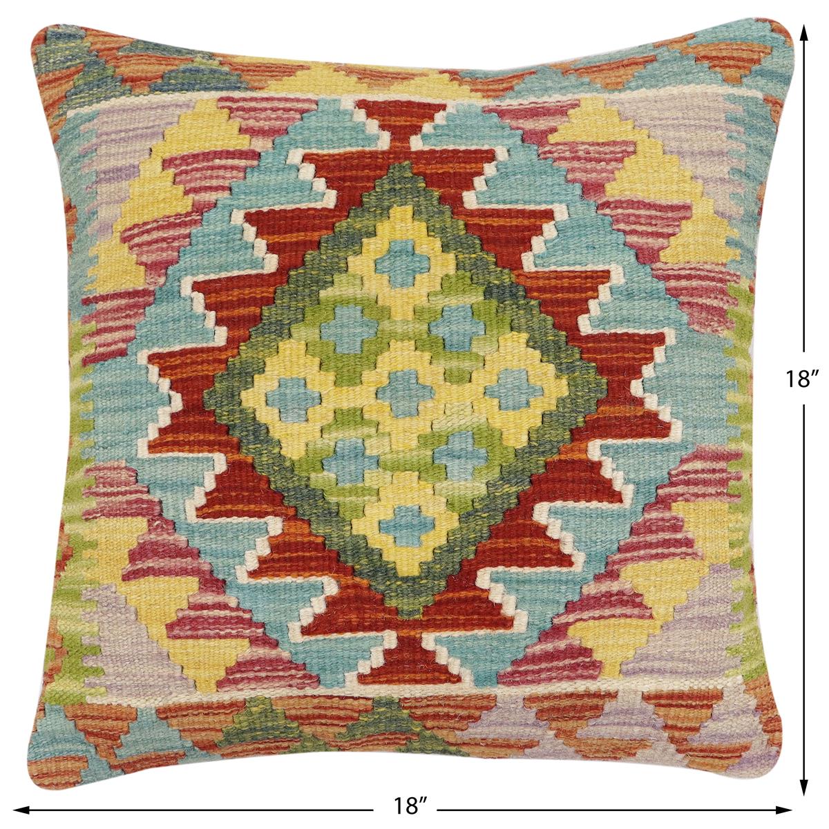 handmade Traditional Pillow Rust Blue Hand-Woven SQUARE 100% WOOL Hand woven turkish pillow2 x 2