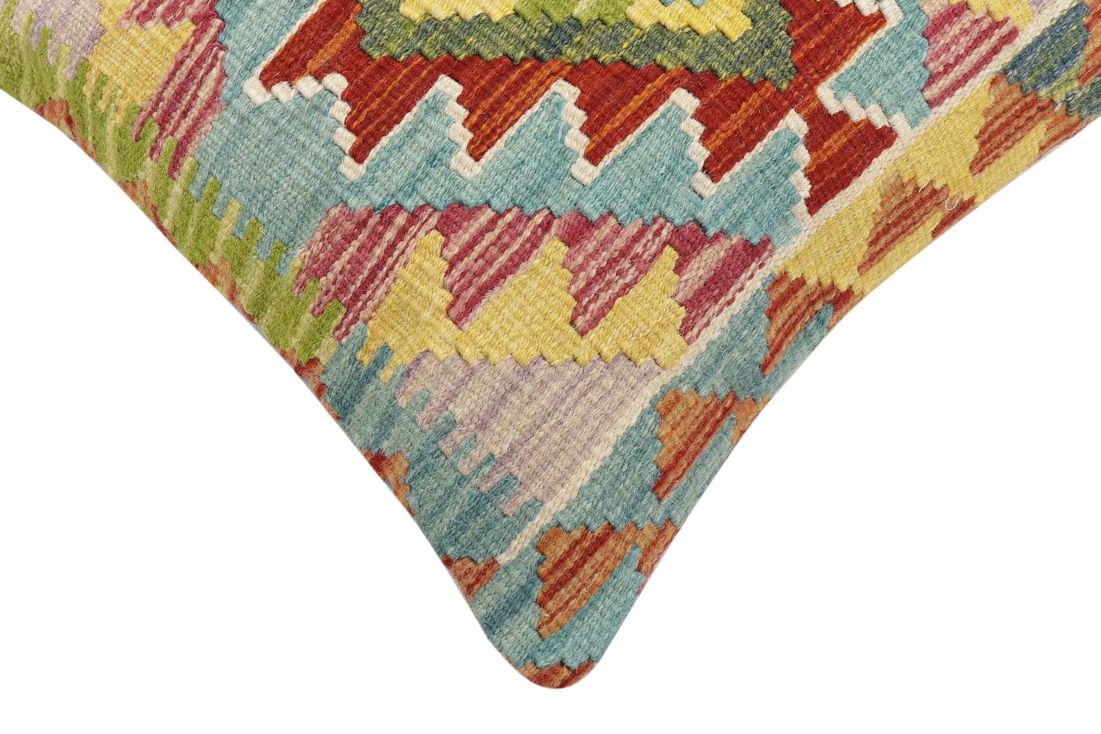 handmade Traditional Pillow Rust Blue Hand-Woven SQUARE 100% WOOL Hand woven turkish pillow2 x 2