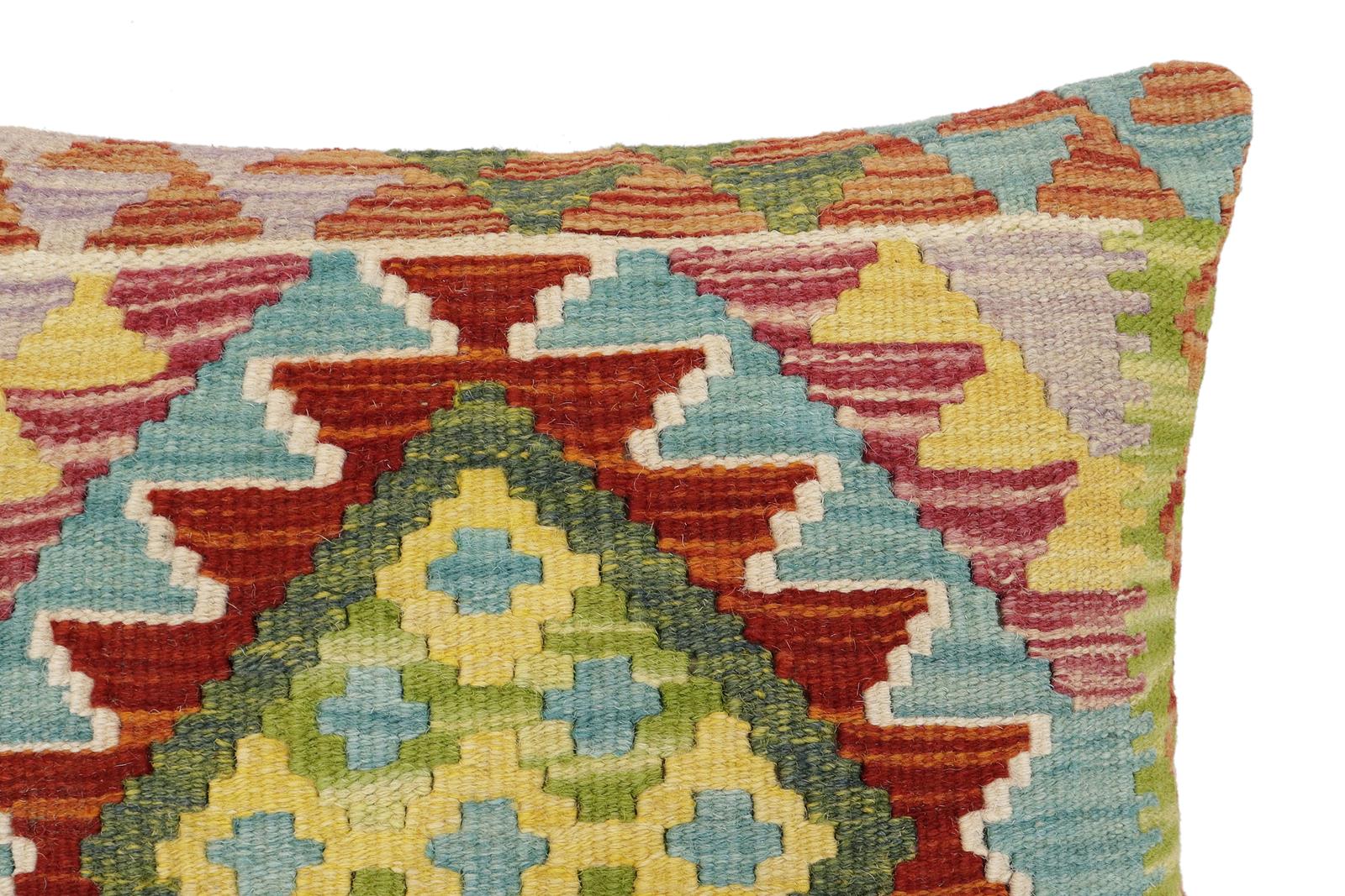 handmade Traditional Pillow Rust Blue Hand-Woven SQUARE 100% WOOL Hand woven turkish pillow2 x 2