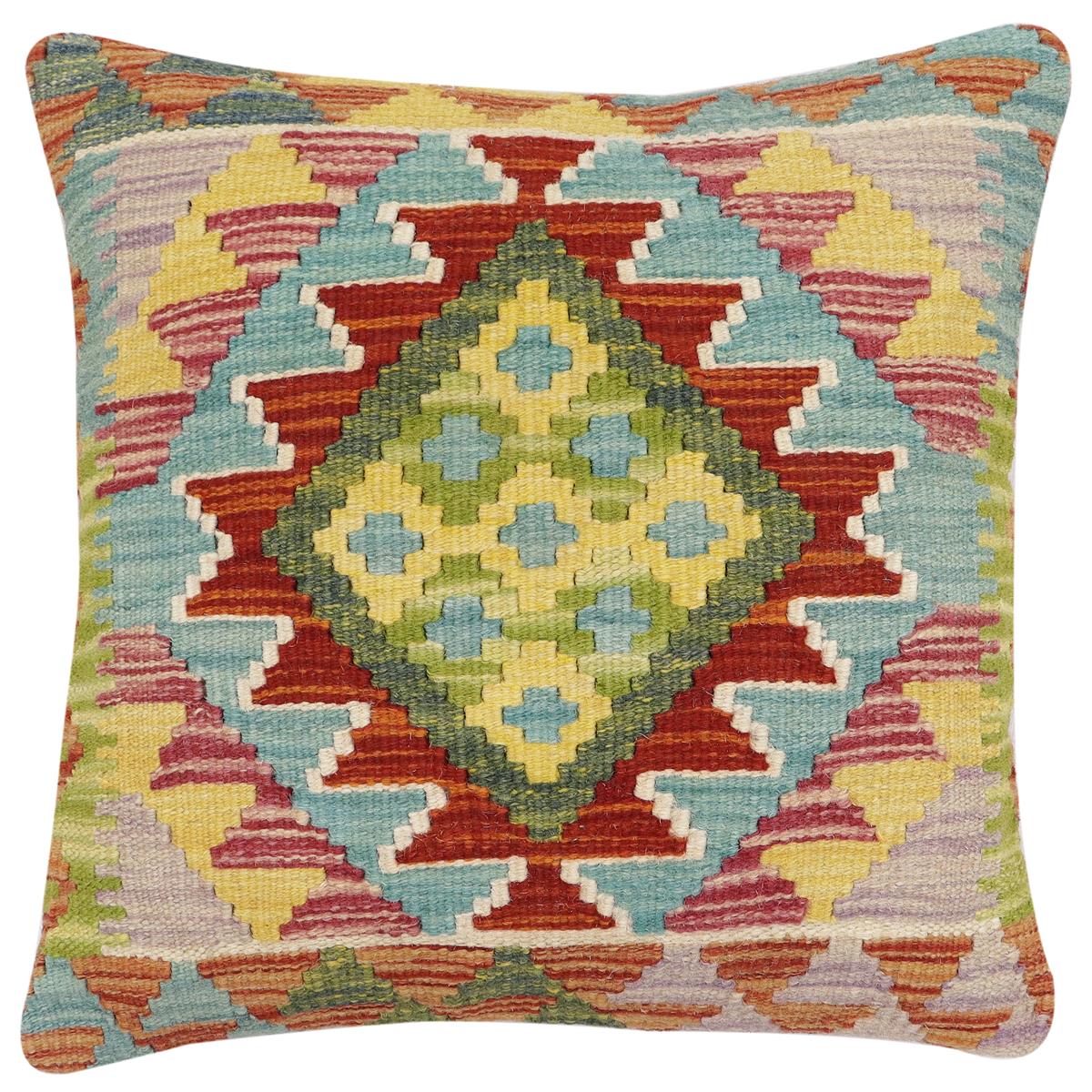 handmade Traditional Pillow Rust Blue Hand-Woven SQUARE 100% WOOL Hand woven turkish pillow2 x 2