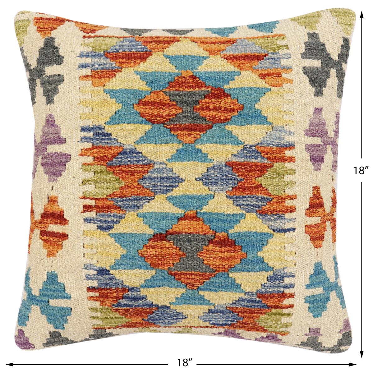 handmade Traditional Pillow Rust Blue Hand-Woven SQUARE 100% WOOL Hand woven turkish pillow2 x 2