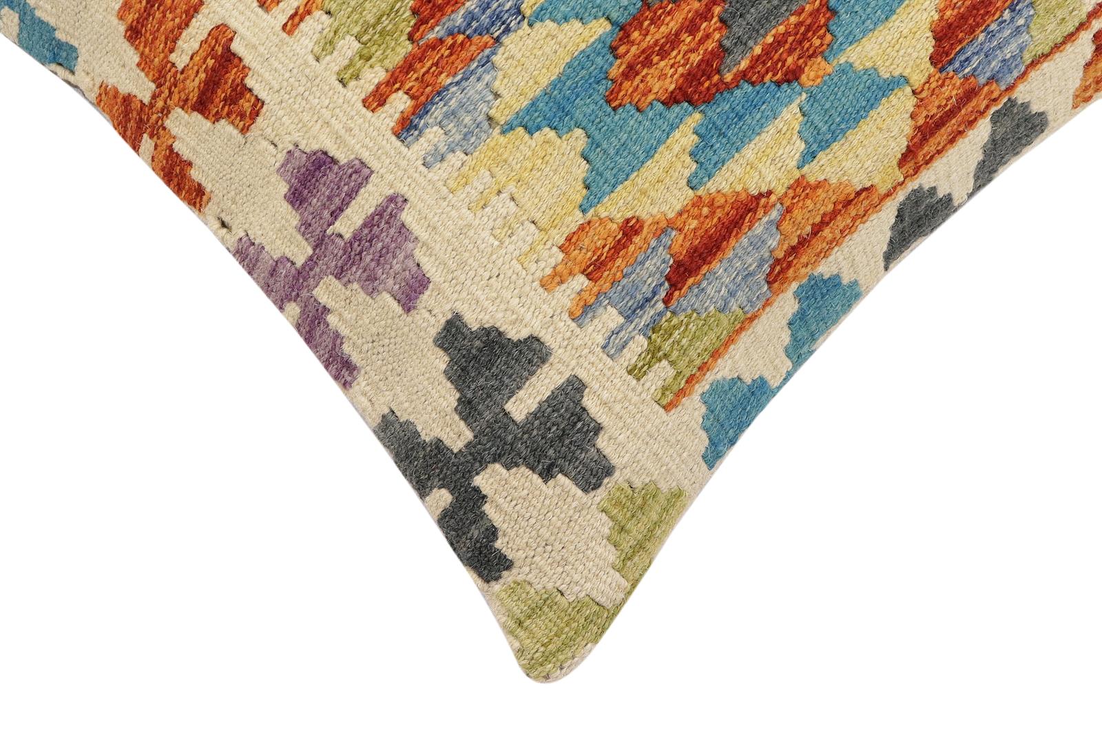 handmade Traditional Pillow Rust Blue Hand-Woven SQUARE 100% WOOL Hand woven turkish pillow2 x 2