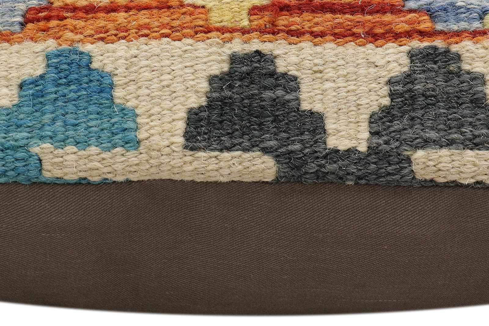 handmade Traditional Pillow Rust Blue Hand-Woven SQUARE 100% WOOL Hand woven turkish pillow2 x 2