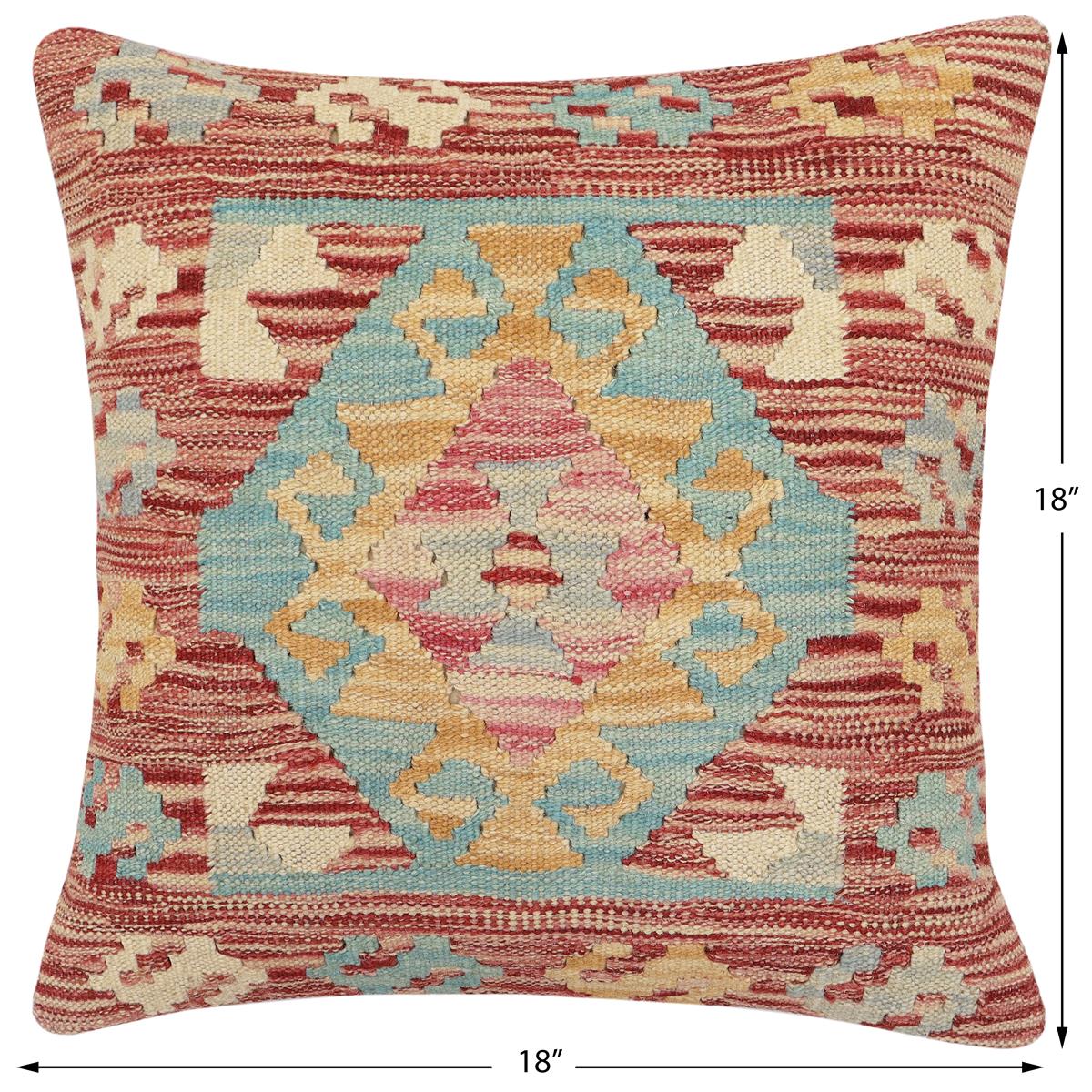 handmade Traditional Pillow Red Blue Hand-Woven SQUARE 100% WOOL Hand woven turkish pillow2 x 2