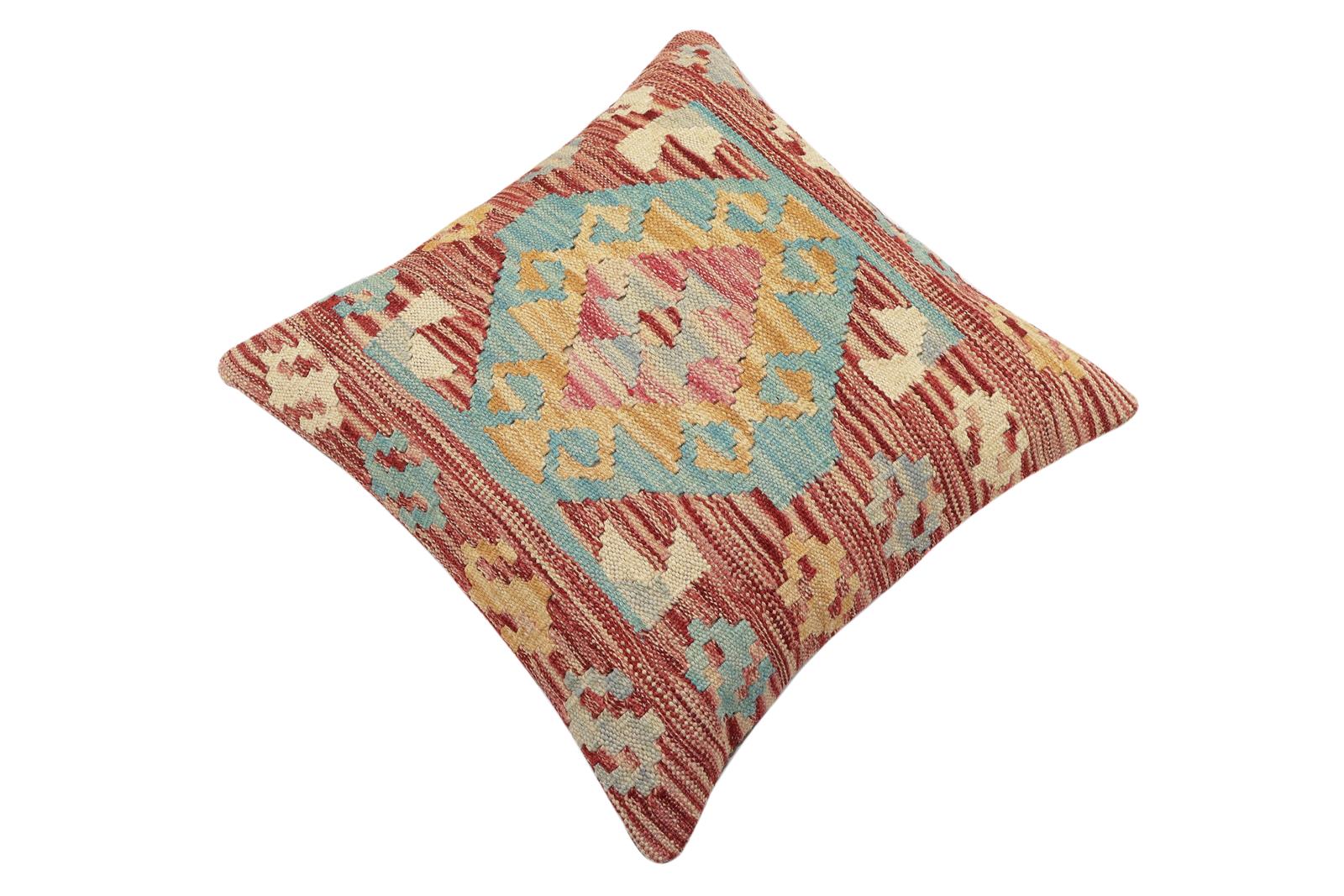 handmade Traditional Pillow Red Blue Hand-Woven SQUARE 100% WOOL Hand woven turkish pillow2 x 2