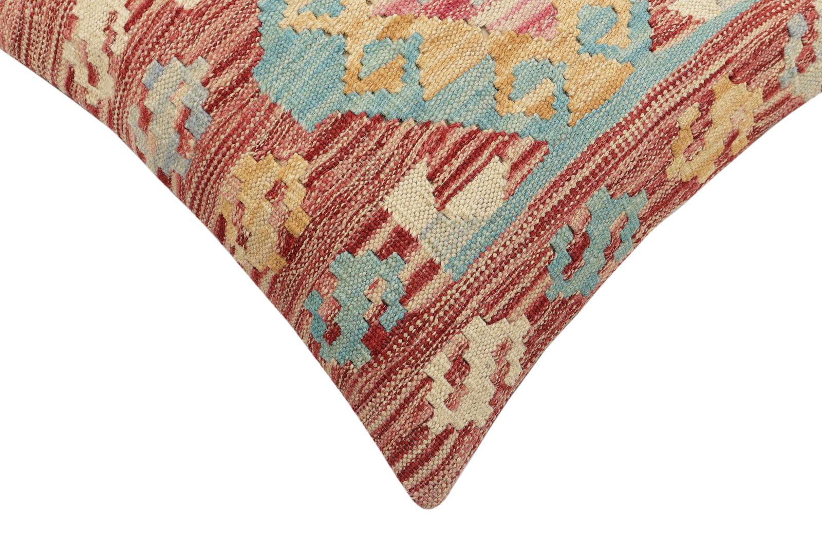 handmade Traditional Pillow Red Blue Hand-Woven SQUARE 100% WOOL Hand woven turkish pillow2 x 2