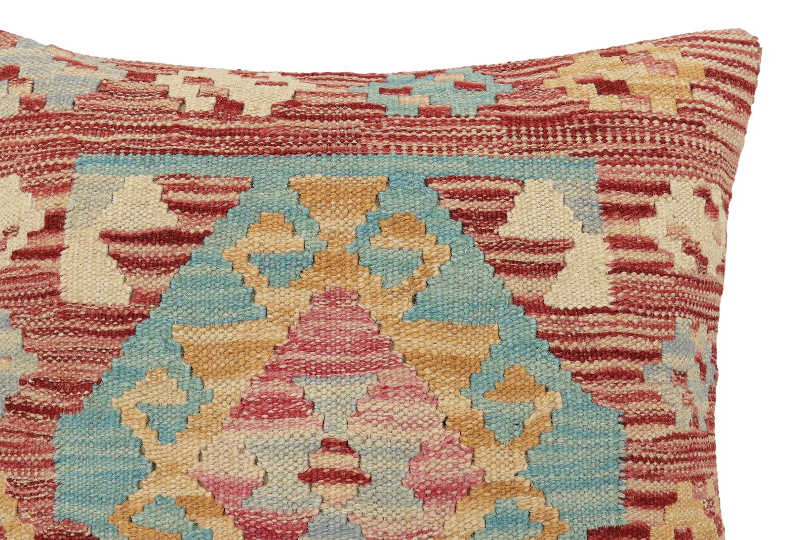 handmade Traditional Pillow Red Blue Hand-Woven SQUARE 100% WOOL Hand woven turkish pillow2 x 2