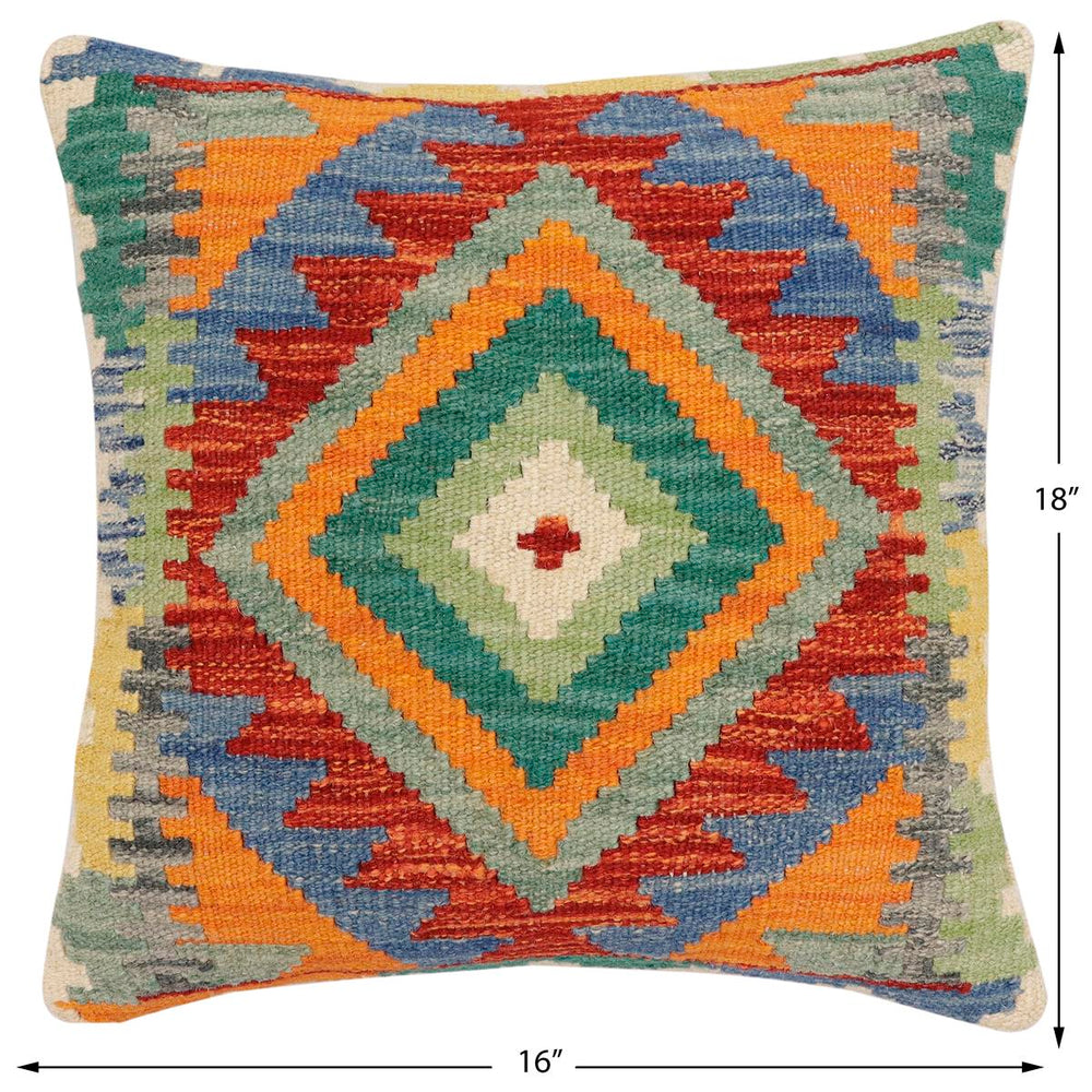 handmade Traditional Pillow Rust Blue Hand-Woven SQUARE 100% WOOL  Hand woven turkish pillow  3 x 5