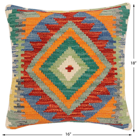 handmade Traditional Pillow Rust Blue Hand-Woven SQUARE 100% WOOL  Hand woven turkish pillow  3 x 5