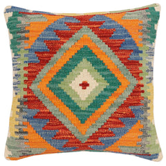 handmade Traditional Pillow Rust Blue Hand-Woven SQUARE 100% WOOL  Hand woven turkish pillow  3 x 5