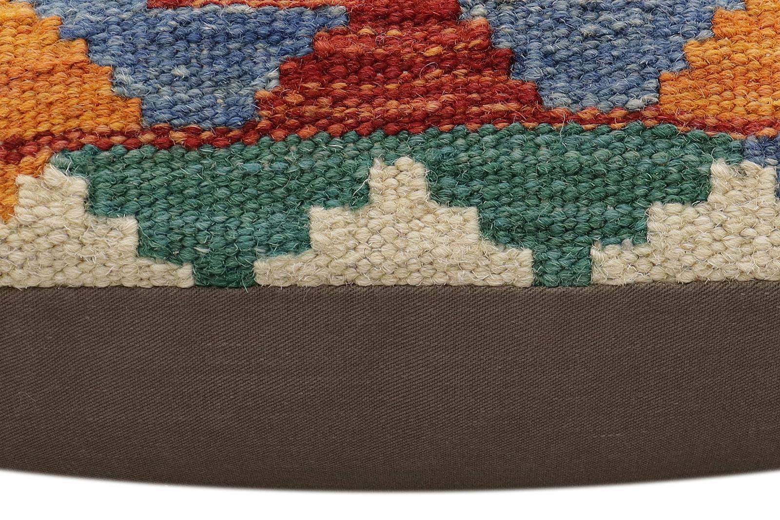 handmade Traditional Pillow Rust Blue Hand-Woven SQUARE 100% WOOL  Hand woven turkish pillow  3 x 5