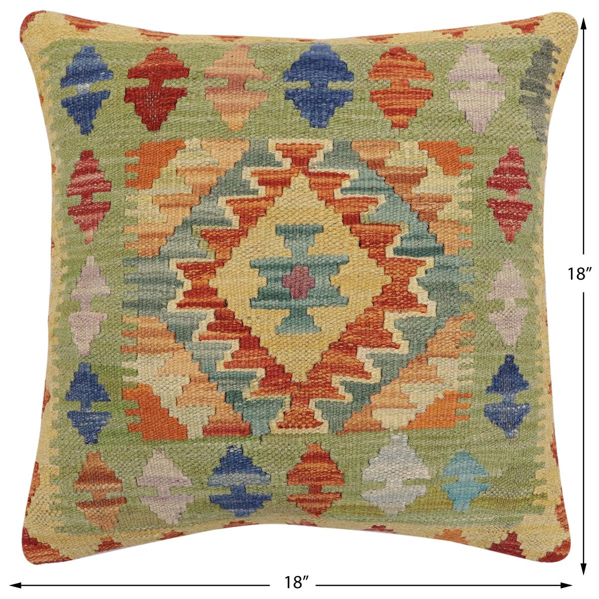 handmade Traditional Pillow Rust Blue Hand-Woven SQUARE 100% WOOL Hand woven turkish pillow2 x 2