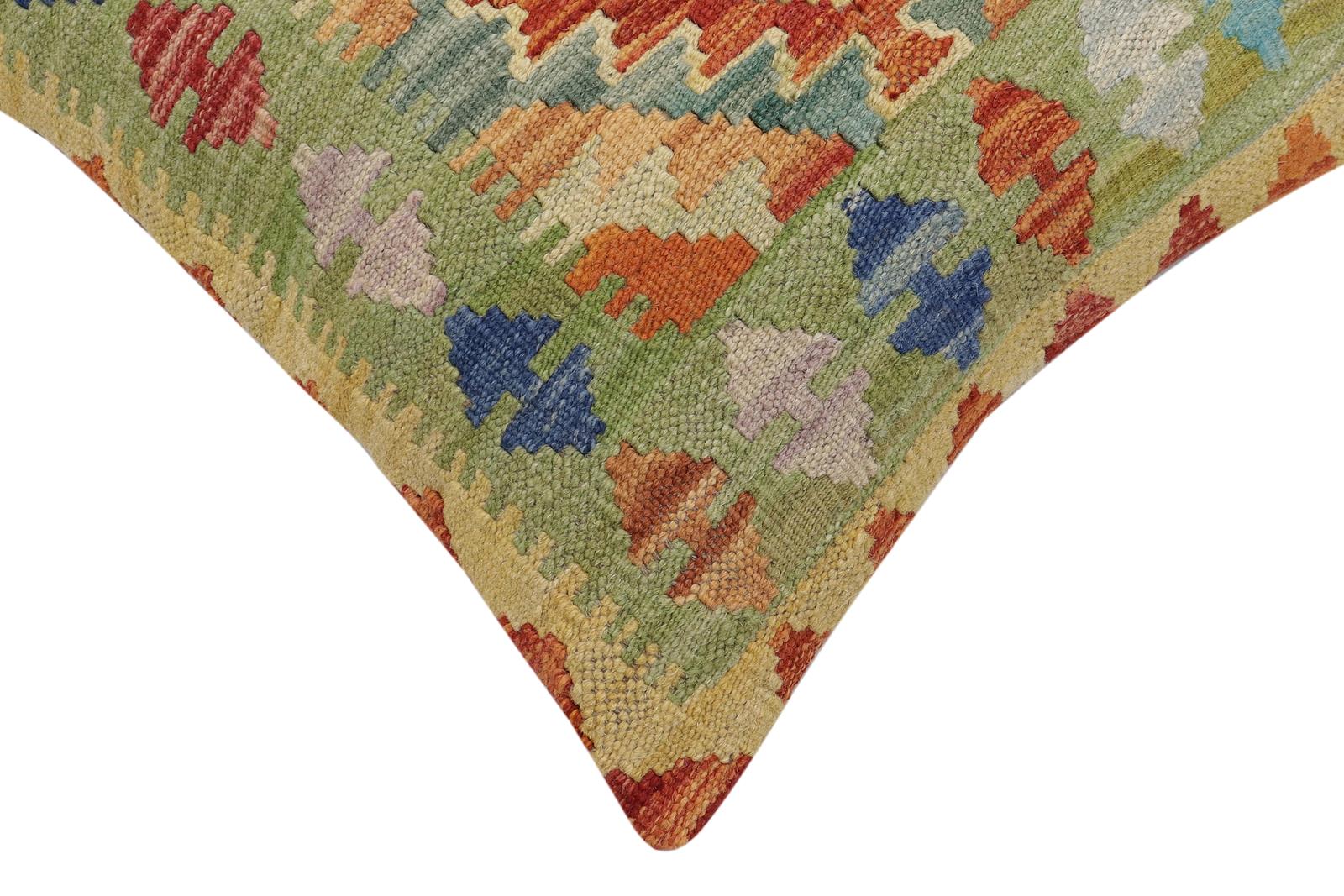 handmade Traditional Pillow Rust Blue Hand-Woven SQUARE 100% WOOL Hand woven turkish pillow2 x 2