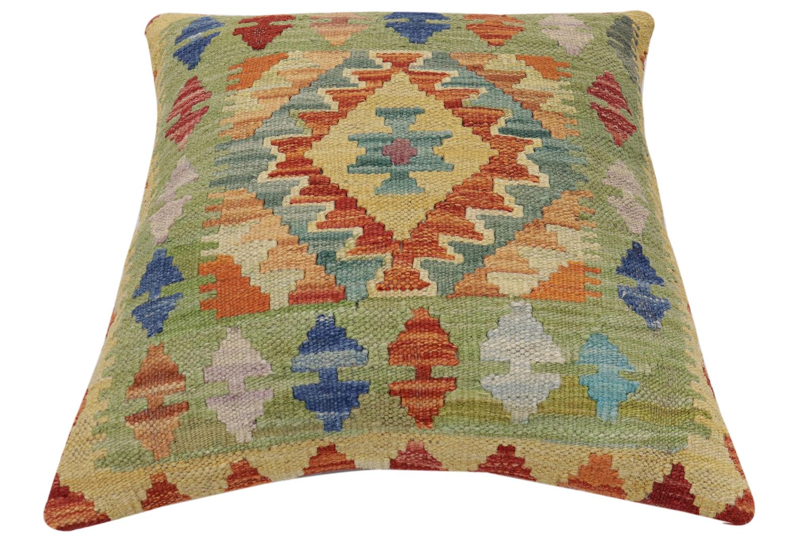handmade Traditional Pillow Rust Blue Hand-Woven SQUARE 100% WOOL Hand woven turkish pillow2 x 2