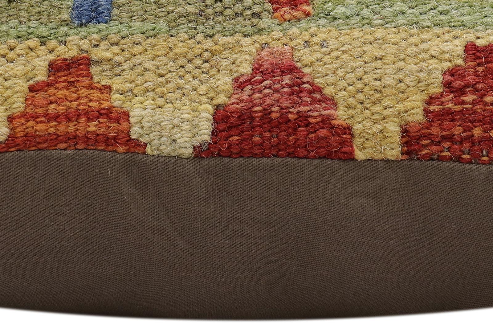 handmade Traditional Pillow Rust Blue Hand-Woven SQUARE 100% WOOL Hand woven turkish pillow2 x 2