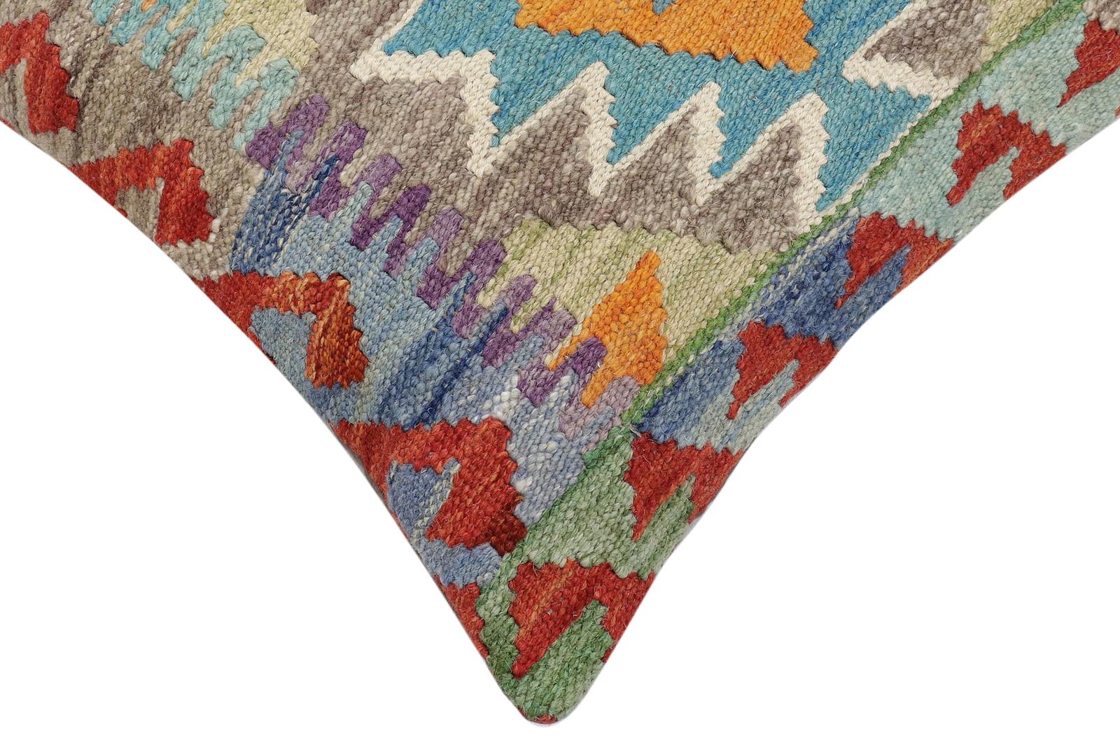 handmade Traditional Pillow Rust Blue Hand-Woven SQUARE 100% WOOL Hand woven turkish pillow2 x 2