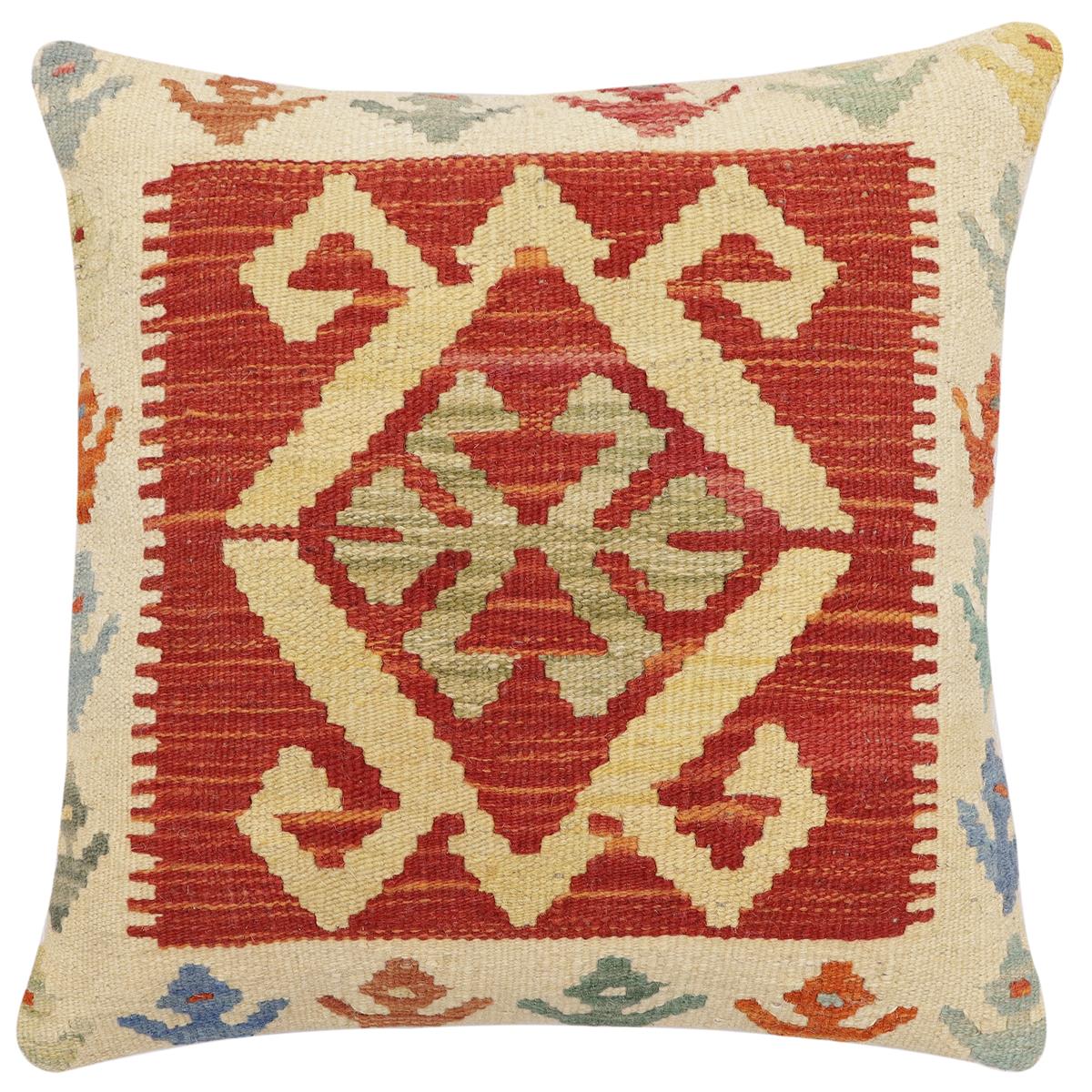 handmade Traditional Pillow Rust Beige Hand-Woven SQUARE 100% WOOL Hand woven turkish pillow2 x 2