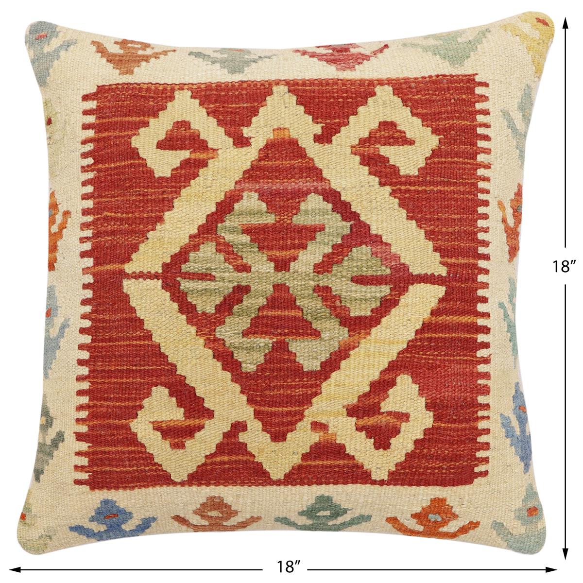 handmade Traditional Pillow Rust Beige Hand-Woven SQUARE 100% WOOL Hand woven turkish pillow2 x 2
