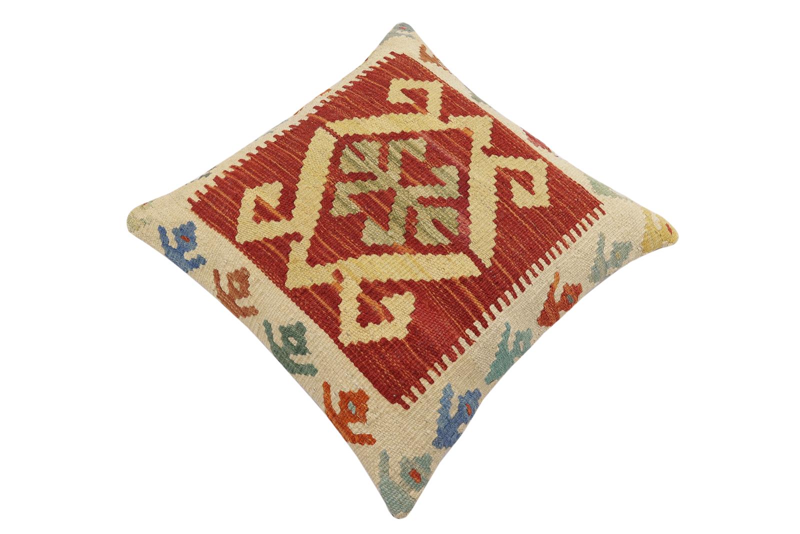 handmade Traditional Pillow Rust Beige Hand-Woven SQUARE 100% WOOL Hand woven turkish pillow2 x 2