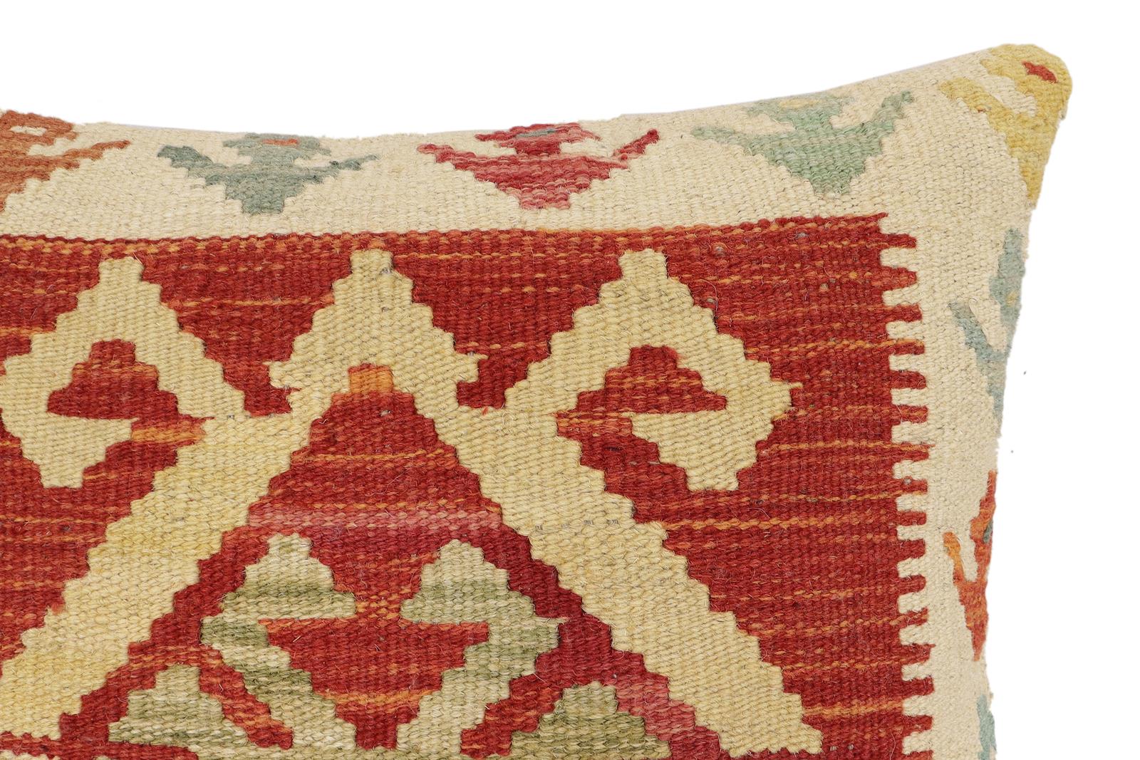 handmade Traditional Pillow Rust Beige Hand-Woven SQUARE 100% WOOL Hand woven turkish pillow2 x 2