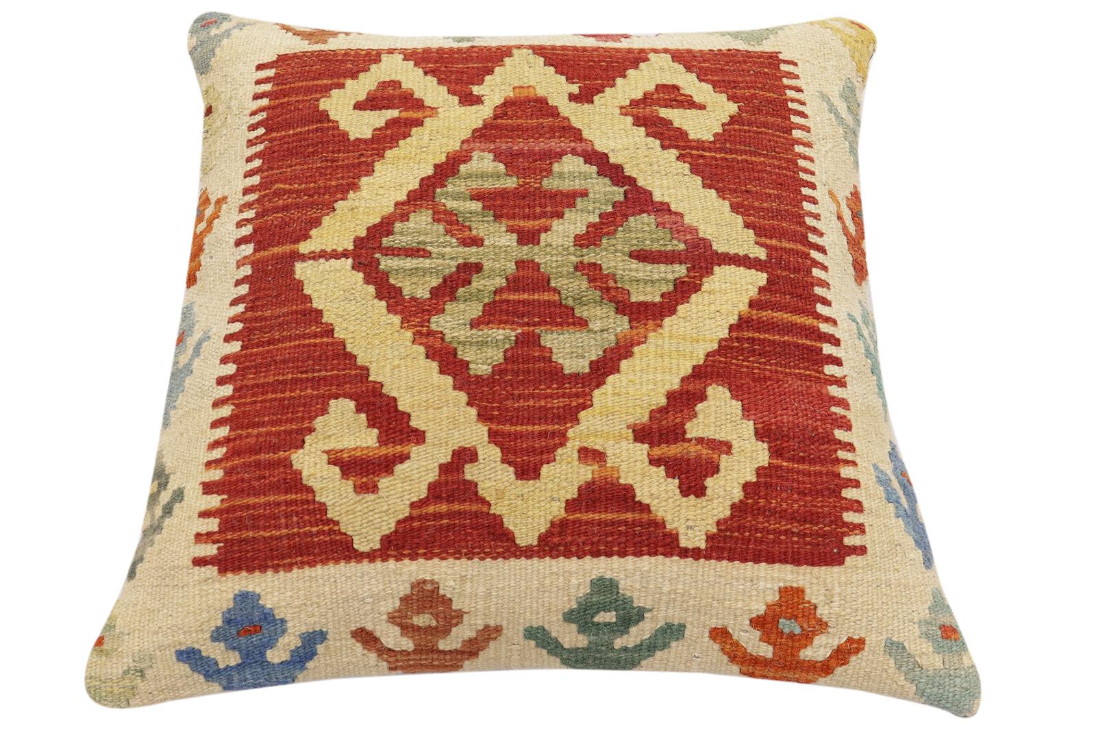 handmade Traditional Pillow Rust Beige Hand-Woven SQUARE 100% WOOL Hand woven turkish pillow2 x 2