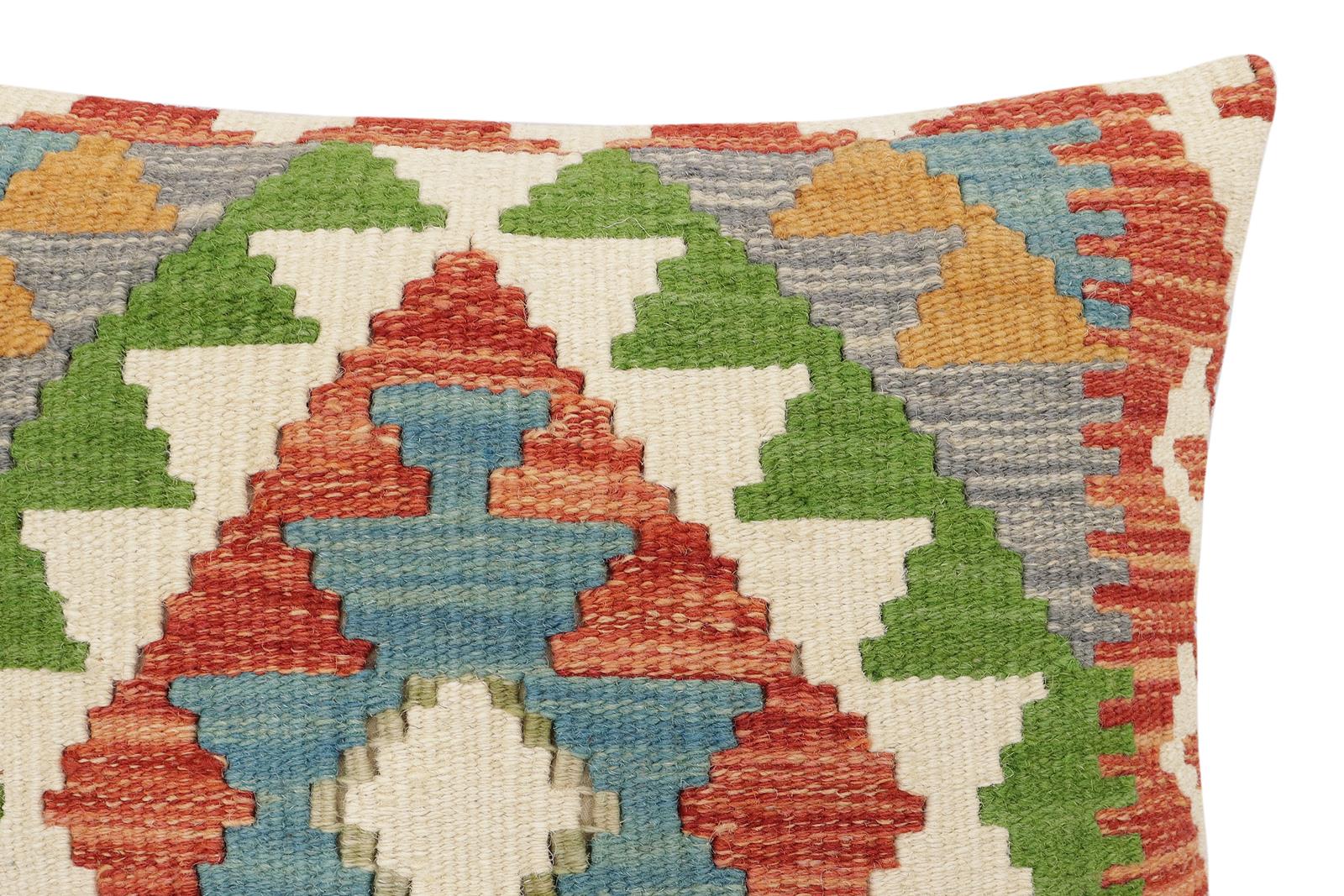 handmade Traditional Pillow Rust Blue Hand-Woven SQUARE 100% WOOL Hand woven turkish pillow2 x 2
