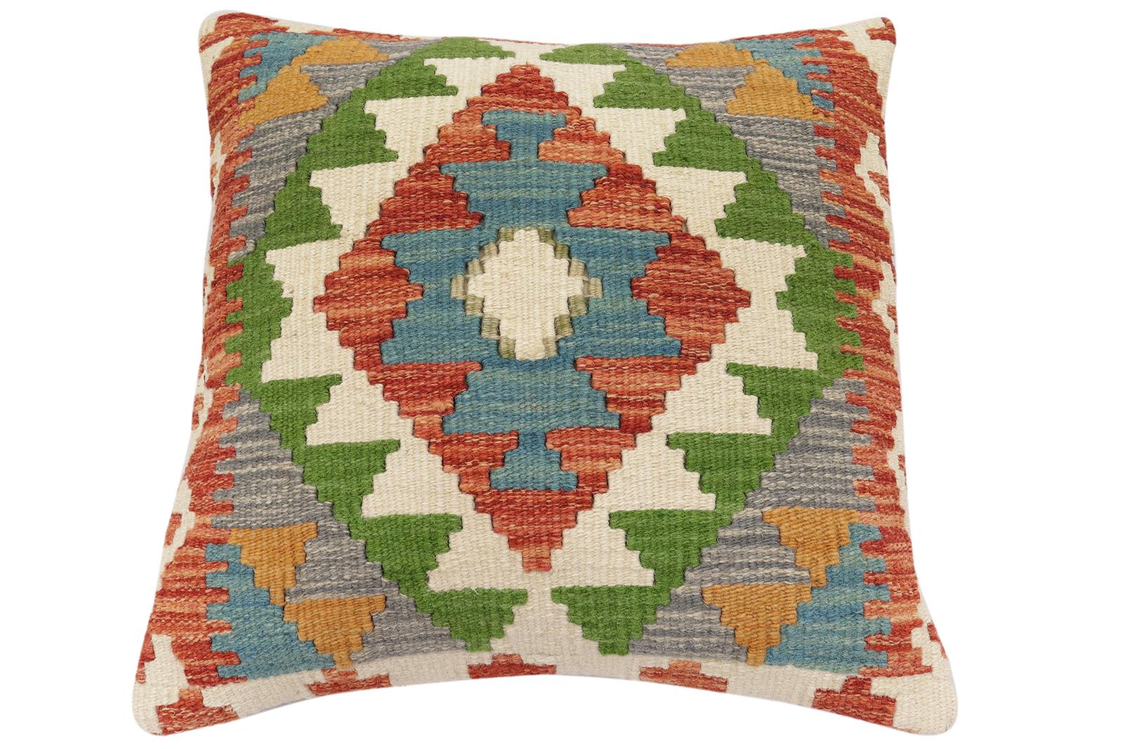 handmade Traditional Pillow Rust Blue Hand-Woven SQUARE 100% WOOL Hand woven turkish pillow2 x 2