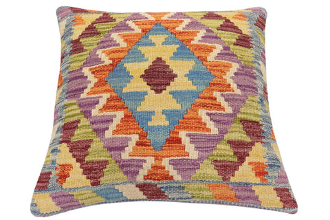 handmade Traditional Pillow Blue Rust Hand-Woven SQUARE 100% WOOL  Hand woven turkish pillow  2 x 2