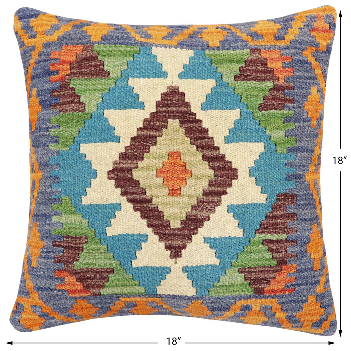handmade Traditional Pillow Blue Rust Hand-Woven SQUARE 100% WOOL Hand woven turkish pillow2 x 2