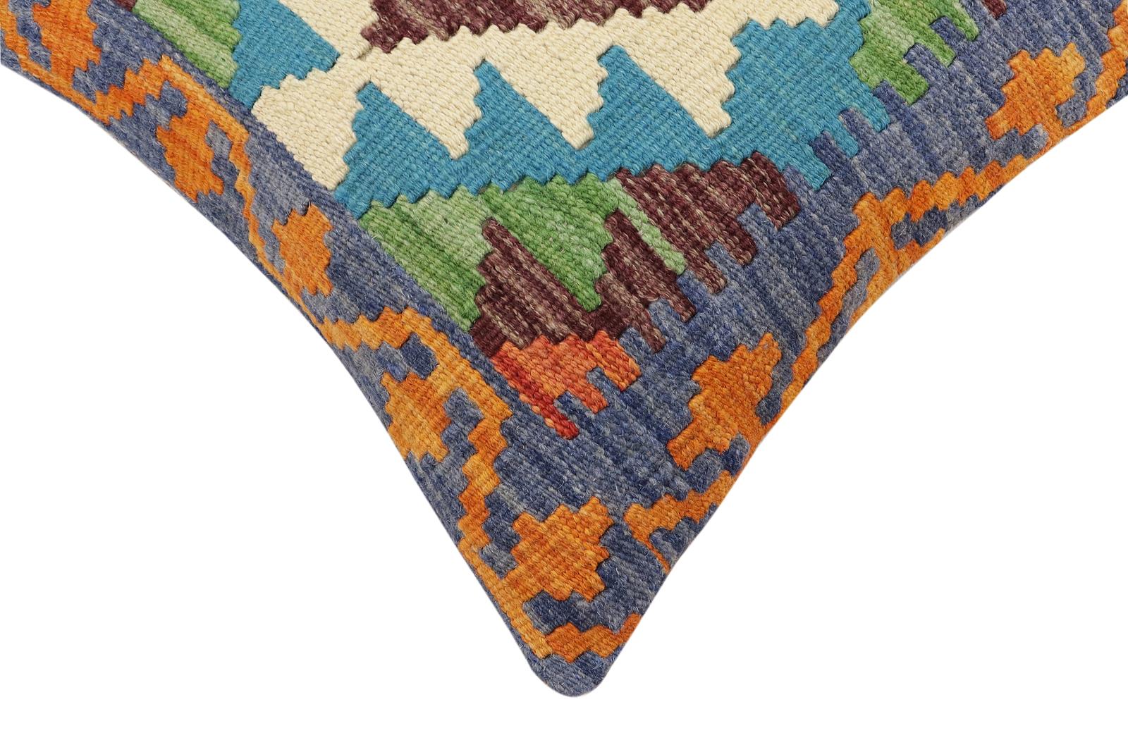 handmade Traditional Pillow Blue Rust Hand-Woven SQUARE 100% WOOL Hand woven turkish pillow2 x 2