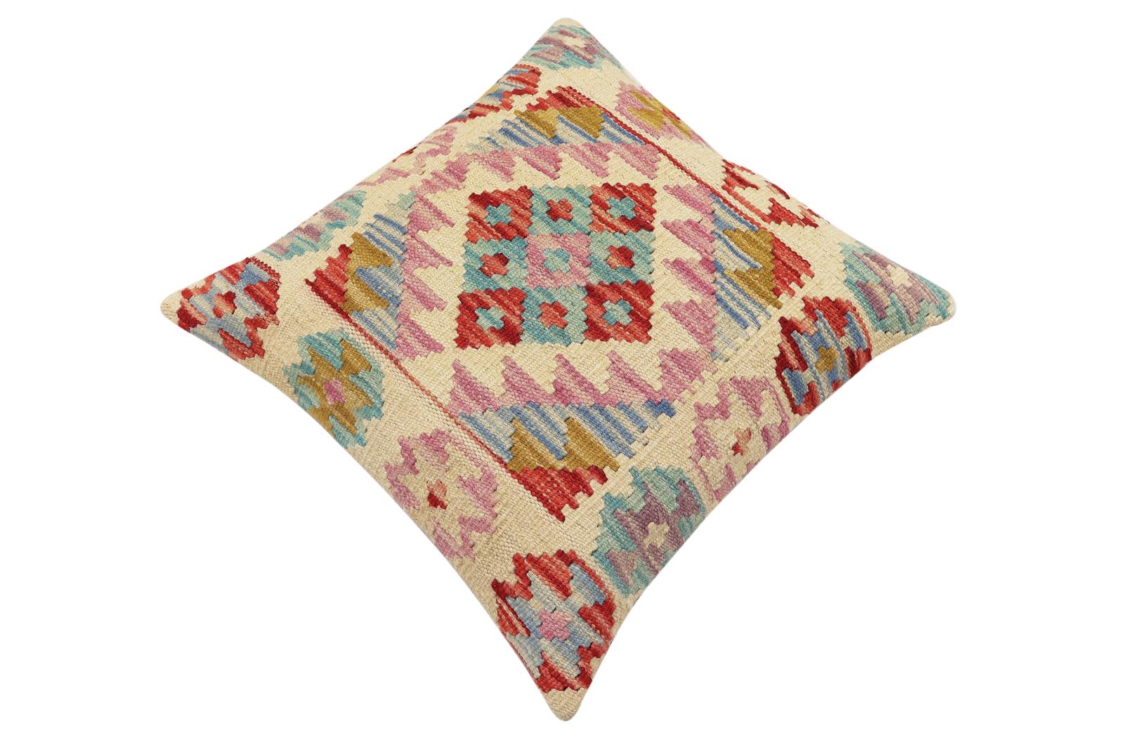 handmade Traditional Pillow Beige Red Hand-Woven SQUARE 100% WOOL Hand woven turkish pillow2 x 2