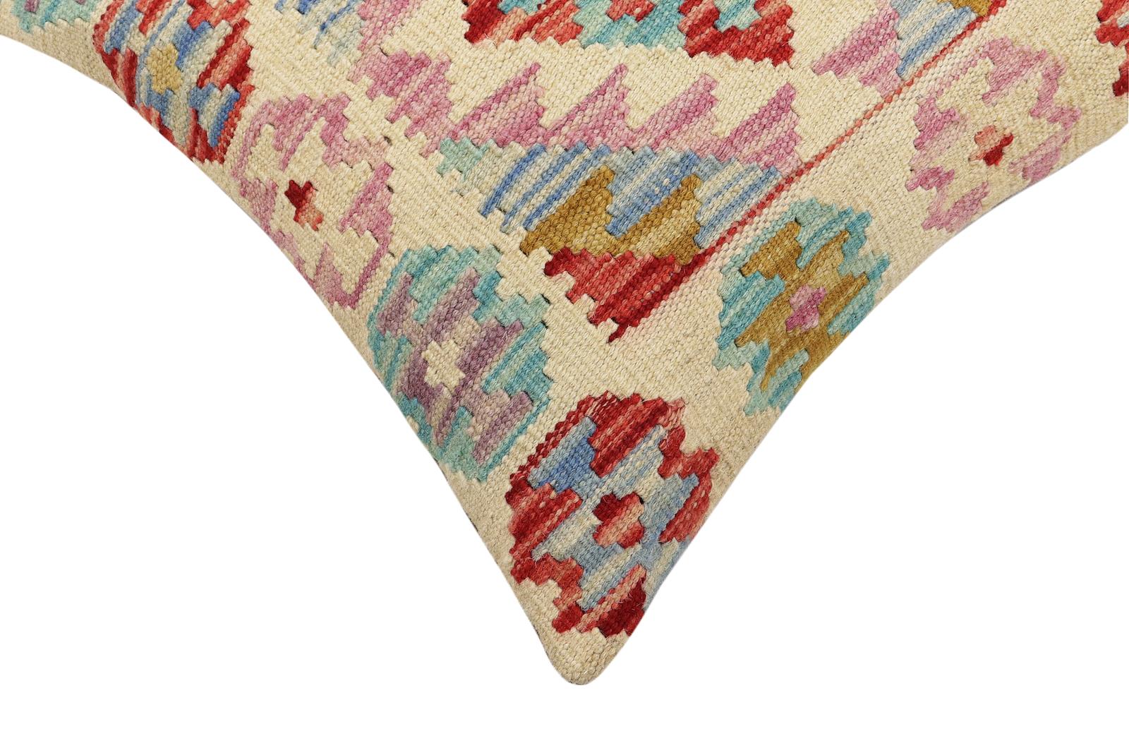 handmade Traditional Pillow Beige Red Hand-Woven SQUARE 100% WOOL Hand woven turkish pillow2 x 2