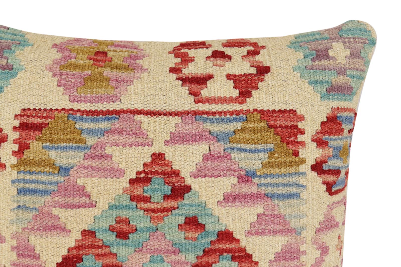 handmade Traditional Pillow Beige Red Hand-Woven SQUARE 100% WOOL Hand woven turkish pillow2 x 2