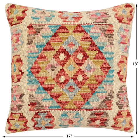 handmade Traditional Pillow Red Blue Hand-Woven SQUARE 100% WOOL  Hand woven turkish pillow  2 x 2