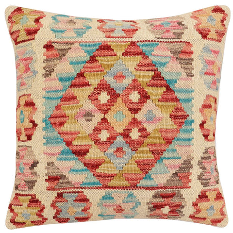 handmade Traditional Pillow Red Blue Hand-Woven SQUARE 100% WOOL  Hand woven turkish pillow  2 x 2