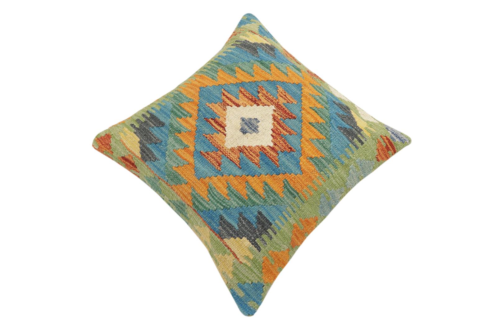 handmade Traditional Pillow Rust Blue Hand-Woven SQUARE 100% WOOL Hand woven turkish pillow2 x 2