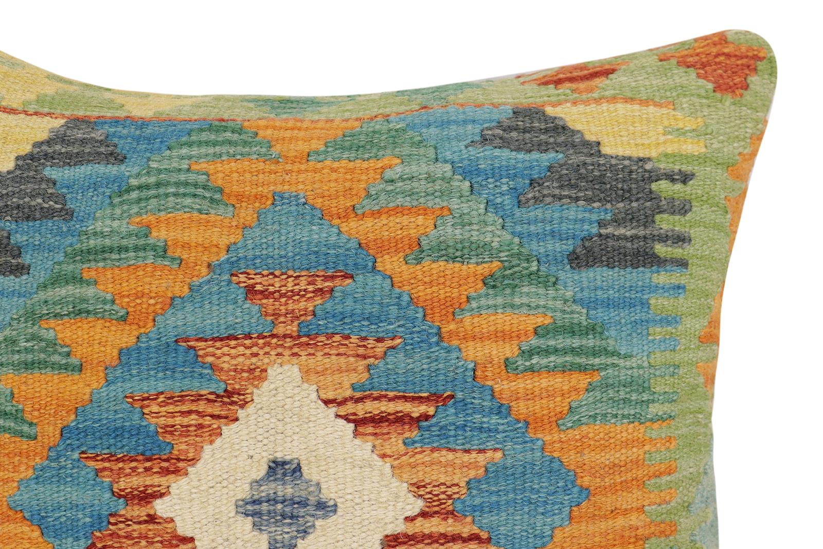 handmade Traditional Pillow Rust Blue Hand-Woven SQUARE 100% WOOL Hand woven turkish pillow2 x 2