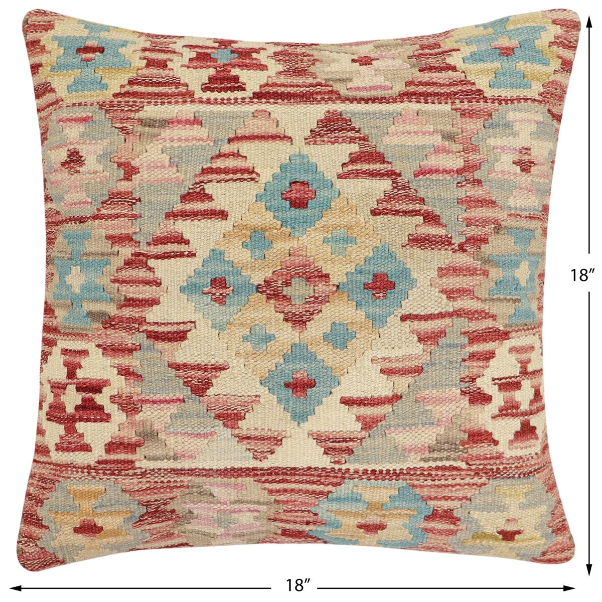 handmade Traditional Pillow Red Beige Hand-Woven SQUARE 100% WOOL Hand woven turkish pillow2 x 2
