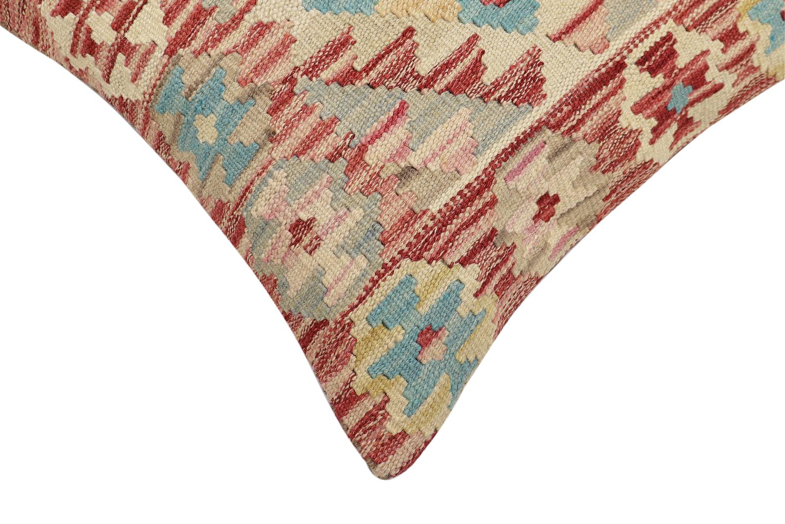 handmade Traditional Pillow Red Beige Hand-Woven SQUARE 100% WOOL Hand woven turkish pillow2 x 2