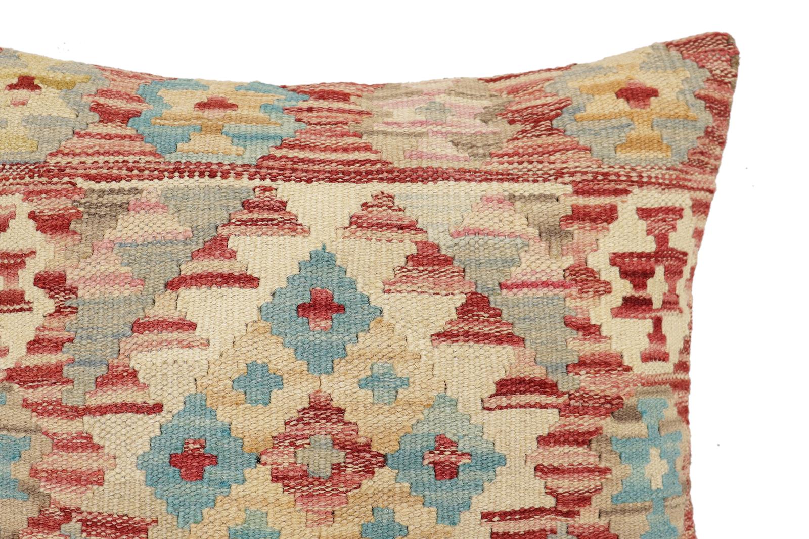 handmade Traditional Pillow Red Beige Hand-Woven SQUARE 100% WOOL Hand woven turkish pillow2 x 2
