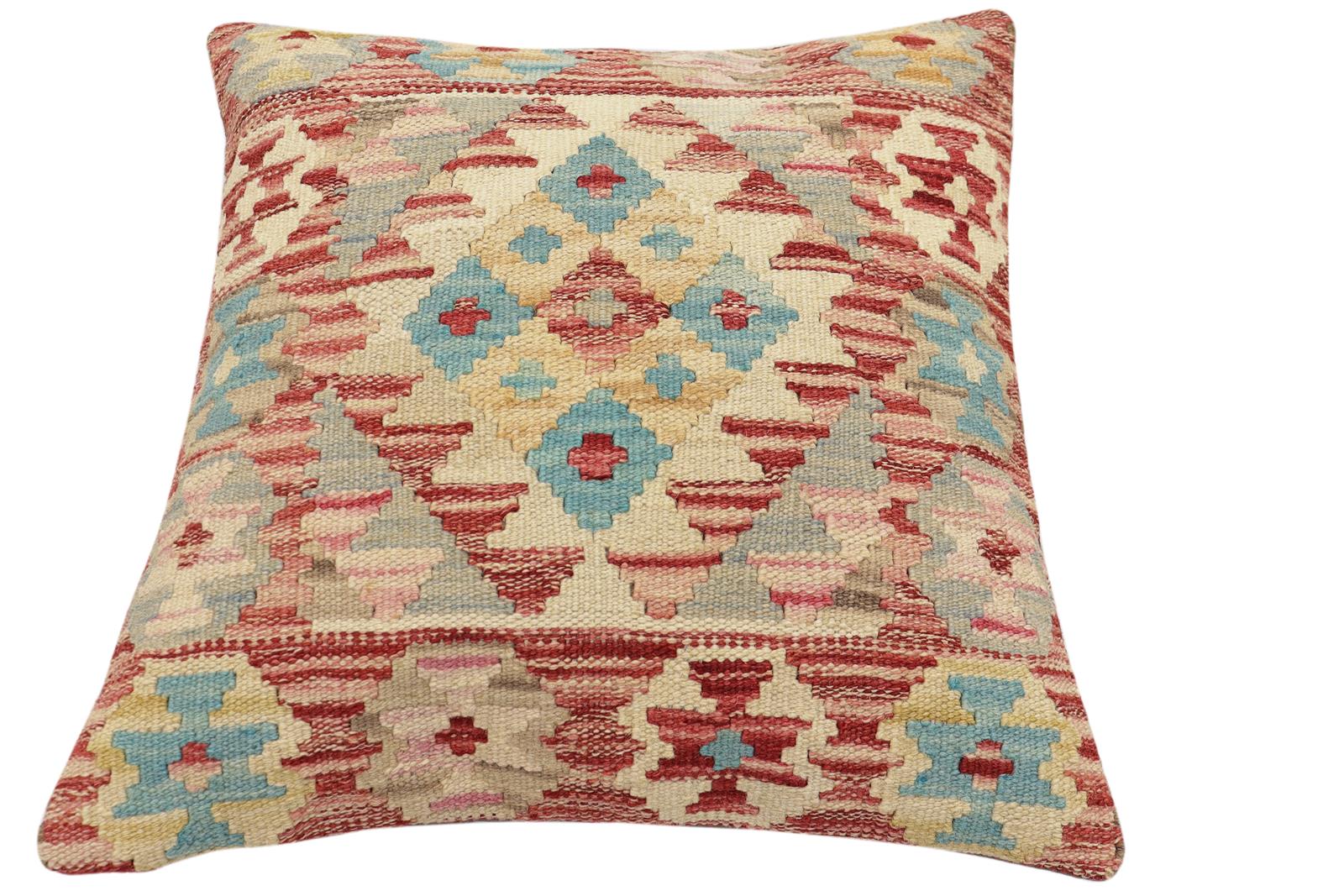 handmade Traditional Pillow Red Beige Hand-Woven SQUARE 100% WOOL Hand woven turkish pillow2 x 2