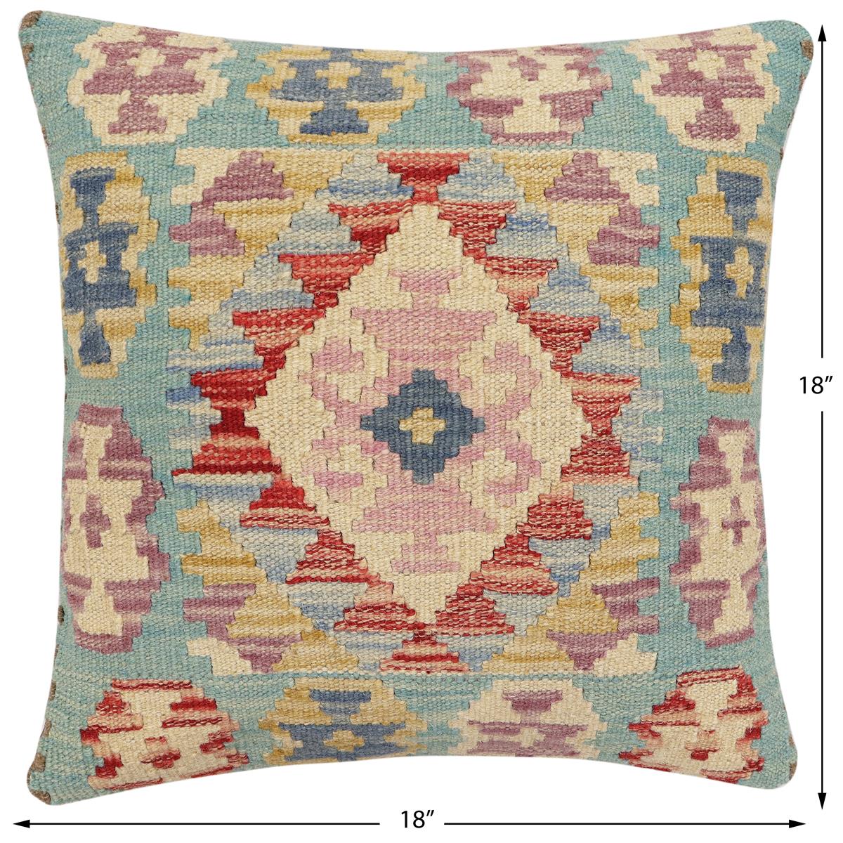 handmade Traditional Pillow Blue Red Hand-Woven SQUARE 100% WOOL Hand woven turkish pillow2 x 2