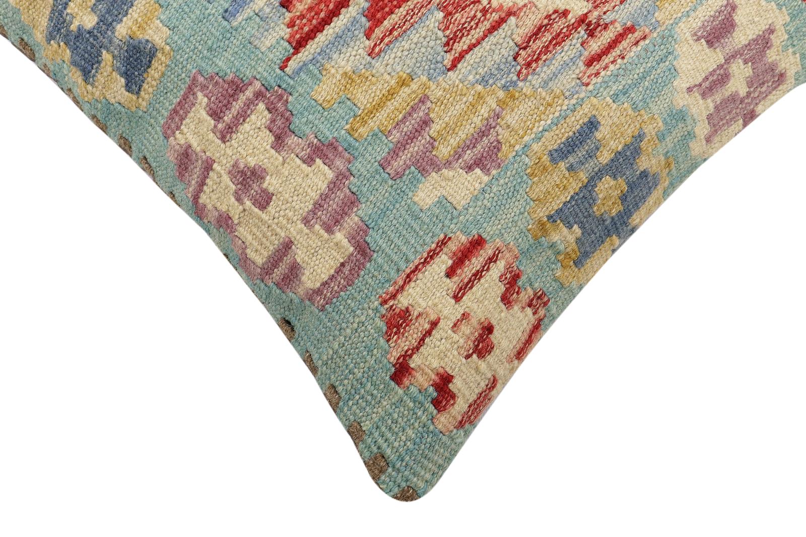handmade Traditional Pillow Blue Red Hand-Woven SQUARE 100% WOOL Hand woven turkish pillow2 x 2
