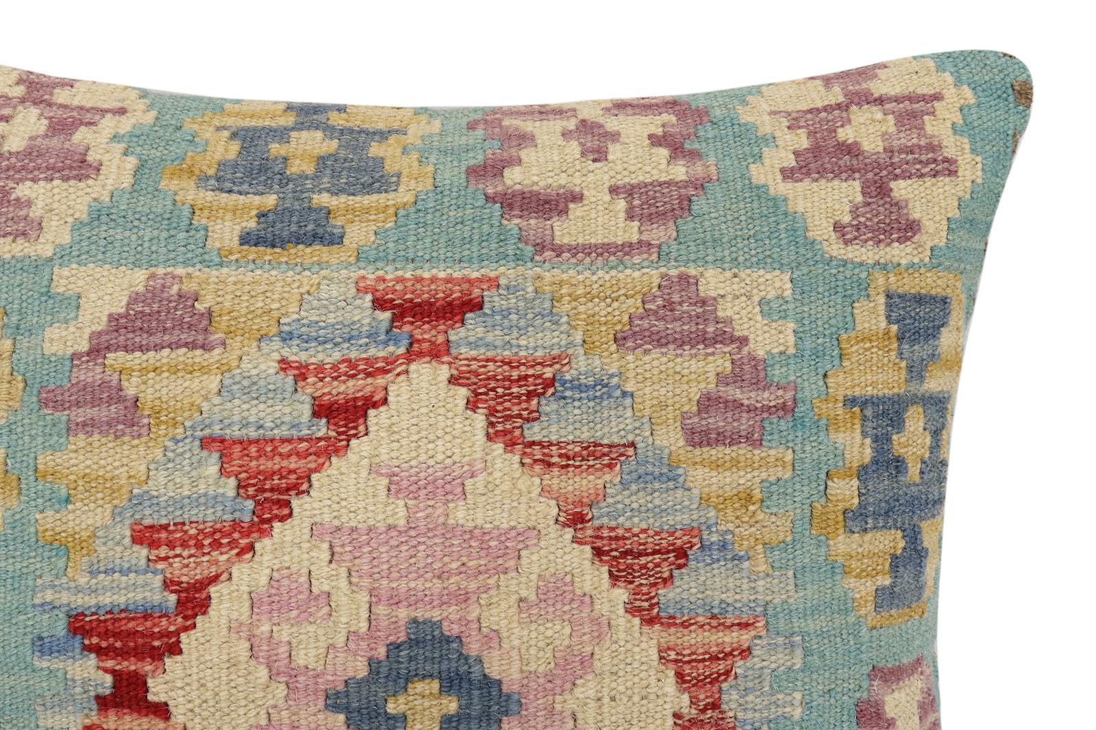 handmade Traditional Pillow Blue Red Hand-Woven SQUARE 100% WOOL Hand woven turkish pillow2 x 2